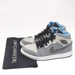 Air Jordans Grey/Blue Canvas Air Jordan 1 Crater Mid Top Sneakers Size 40
