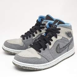 Air Jordans Grey/Blue Canvas Air Jordan 1 Crater Mid Top Sneakers Size 40