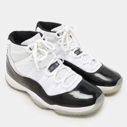Air Jordan White/Black Patent And Canvas Jordan-11-Retro High Top Sneakers Size  44.5