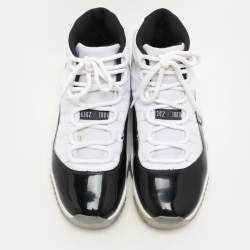 Air Jordan White/Black Patent And Canvas Jordan-11-Retro High Top Sneakers Size  44.5