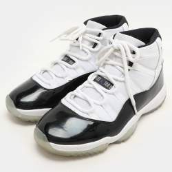 Air Jordan White/Black Patent And Canvas Jordan-11-Retro High Top Sneakers Size  44.5