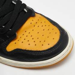 Air Jordans Yellow/Black Leather Air Jordan 1 High Top Sneakers Size 42