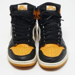 Air Jordans Yellow/Black Leather Air Jordan 1 High Top Sneakers Size 42
