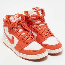Air Jordans Orange Canvas and Leather Jordan 1 KO "Syracuse" High Top Sneakers Size 43