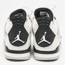 Air Jordans White/Black Leather Jordan 4 Retro Military Black Sneakers Size 42.5