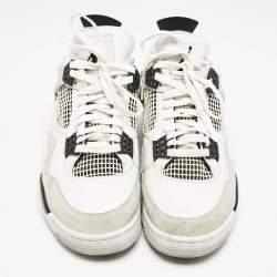 Air Jordans White/Black Leather Jordan 4 Retro Military Black Sneakers Size 42.5
