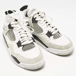 Air Jordans White/Black Leather Jordan 4 Retro Military Black Sneakers Size 42.5
