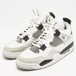 Air Jordans White/Black Leather Jordan 4 Retro Military Black Sneakers Size 42.5