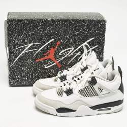 Air Jordans White/Black Leather Jordan 4 Retro Military Black Sneakers Size 42.5