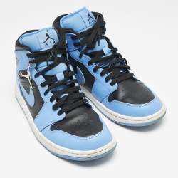 Air Jordans Blue/Black Leather Jordan 1 Mid University Blue Black Sneakers Size 42.5