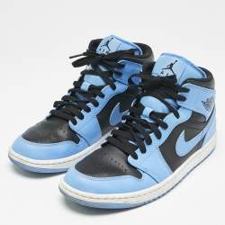 Air Jordans Blue/Black Leather Jordan 1 Mid University Blue Black Sneakers Size 42.5