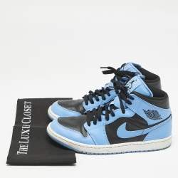 Air Jordans Blue/Black Leather Jordan 1 Mid University Blue Black Sneakers Size 42.5