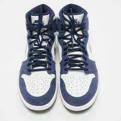 Pre Owned Air Jordans Navy Blue/White Suede and Leather Jordan 1 Retro High CO.JP Midnight Navy Sneakers Size 46