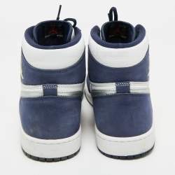 Pre Owned Air Jordans Navy Blue/White Suede and Leather Jordan 1 Retro High CO.JP Midnight Navy Sneakers Size 46