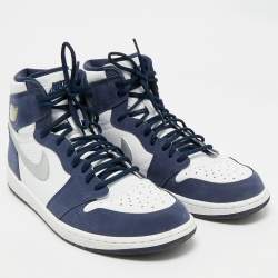 Pre Owned Air Jordans Navy Blue/White Suede and Leather Jordan 1 Retro High CO.JP Midnight Navy Sneakers Size 46