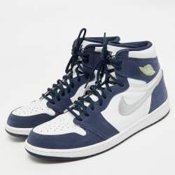 Pre Owned Air Jordans Navy Blue/White Suede and Leather Jordan 1 Retro High CO.JP Midnight Navy Sneakers Size 46