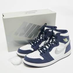 Pre Owned Air Jordans Navy Blue/White Suede and Leather Jordan 1 Retro High CO.JP Midnight Navy Sneakers Size 46