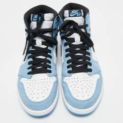 Pre Owned Air Jordans Blue/White Suede and Leather Jordan 1 Retro High OG University Blue Sneakers Size 46
