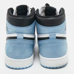 Pre Owned Air Jordans Blue/White Suede and Leather Jordan 1 Retro High OG University Blue Sneakers Size 46
