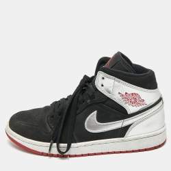 Pre Owned Jordan Silver/Black Leather and Nubuck 1 Retro High OG Sneakers Size 40