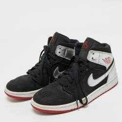 Pre Owned Jordan Silver/Black Leather and Nubuck 1 Retro High OG Sneakers Size 40