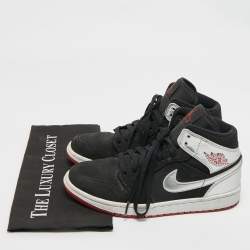 Pre Owned Jordan Silver/Black Leather and Nubuck 1 Retro High OG Sneakers Size 40