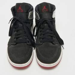 Pre Owned Jordan Silver/Black Leather and Nubuck 1 Retro High OG Sneakers Size 40