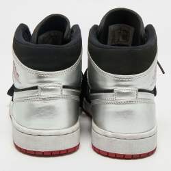 Pre Owned Jordan Silver/Black Leather and Nubuck 1 Retro High OG Sneakers Size 40