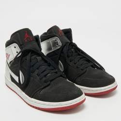 Pre Owned Jordan Silver/Black Leather and Nubuck 1 Retro High OG Sneakers Size 40