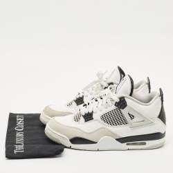 Air Jordans White/Black Leather and Suede Jordan 4 Retro Military Black Sneakers Size 44