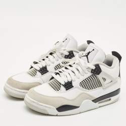 Air Jordans White/Black Leather and Suede Jordan 4 Retro Military Black Sneakers Size 44