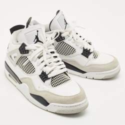 Air Jordans White/Black Leather and Suede Jordan 4 Retro Military Black Sneakers Size 44