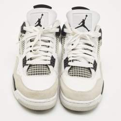Air Jordans White/Black Leather and Suede Jordan 4 Retro Military Black Sneakers Size 44
