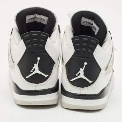Air Jordans White/Black Leather and Suede Jordan 4 Retro Military Black Sneakers Size 44