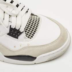 Air Jordans White/Black Leather and Suede Jordan 4 Retro Military Black Sneakers Size 44