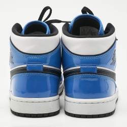 Air Jordans Blue/White Patent and Leather Jordan 1 Mid Signal Blue Sneakers Size 42