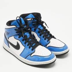 Air Jordans Blue/White Patent and Leather Jordan 1 Mid Signal Blue Sneakers Size 42