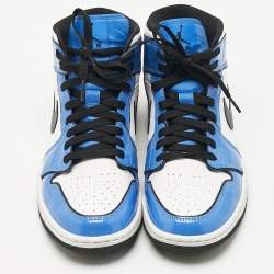 Air Jordans Blue/White Patent and Leather Jordan 1 Mid Signal Blue Sneakers Size 42