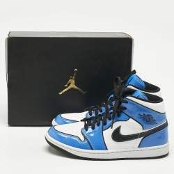 Air Jordans Blue/White Patent and Leather Jordan 1 Mid Signal Blue Sneakers Size 42