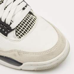 Pre Owned Air Jordans White/Black Leather Jordan 4 Retro Military Black Sneakers Size 41