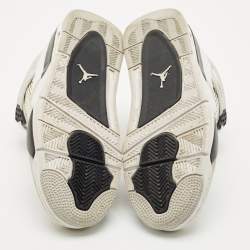 Pre Owned Air Jordans White/Black Leather Jordan 4 Retro Military Black Sneakers Size 41