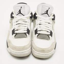 Pre Owned Air Jordans White/Black Leather Jordan 4 Retro Military Black Sneakers Size 41