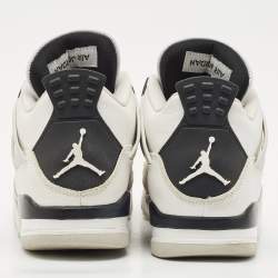 Pre Owned Air Jordans White/Black Leather Jordan 4 Retro Military Black Sneakers Size 41