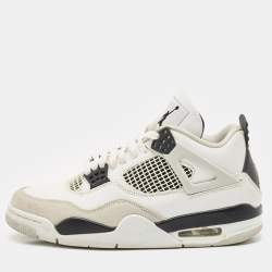 Pre Owned Air Jordans White/Black Leather Jordan 4 Retro Military Black Sneakers Size 41