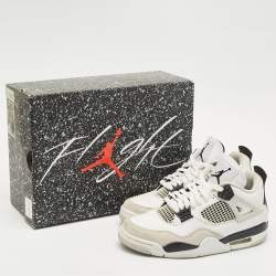 Pre Owned Air Jordans White/Black Leather Jordan 4 Retro Military Black Sneakers Size 41