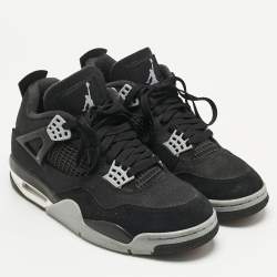 Pre Owned Air Jordans Black Canvas and Suede Jordan 4 Retro SE Black Sneakers Size 41