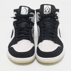 Pre Owned Air Jordans White/Black Leather and Durabuck Leather Jordan 1 Mid Diamond Shorts Sneakers Size 45