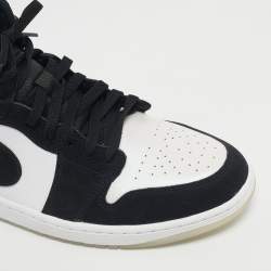 Pre Owned Air Jordans White/Black Leather and Durabuck Leather Jordan 1 Mid Diamond Shorts Sneakers Size 45