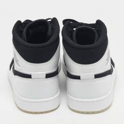 Pre Owned Air Jordans White/Black Leather and Durabuck Leather Jordan 1 Mid Diamond Shorts Sneakers Size 45