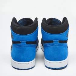 Pre Owned Air Jordans Blue/Black Suede Jordan 1 Retro High OG Royal Reimagined Sneakers Size 45.5